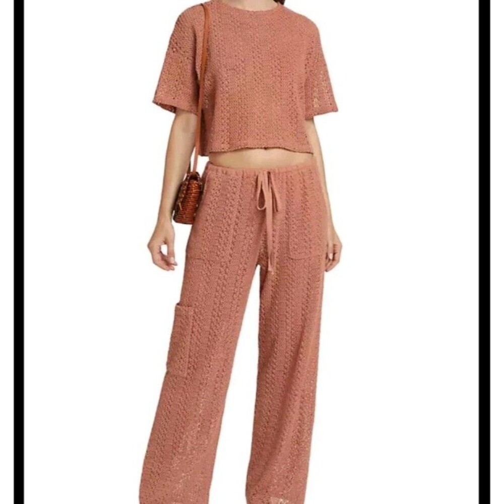 NEW Splendid Finley Crochet Knit Sweater & Pants 2 Piece Set - Pink - Size Small